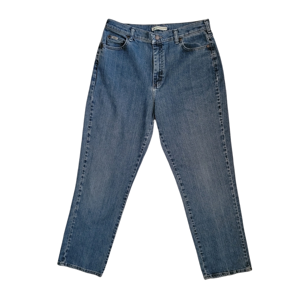 Lee Womens Relaxed Straight Leg Mid Rise Denim Jeans Med Wash Blue 12 Long